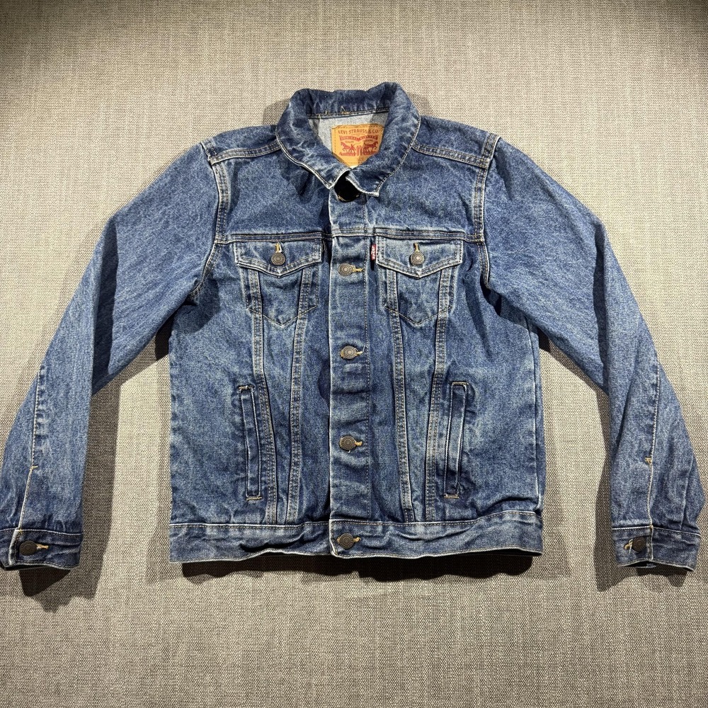 Levi's‎ Jacket Youth Large Blue Denim Jean Trucker Button Front Pockets